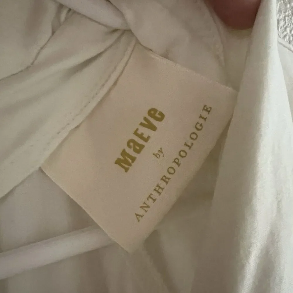 Maeve Anthropologie Poplin Shirt Dress Women’s 14 Midi White Collared V Neck - Picture 6 of 14